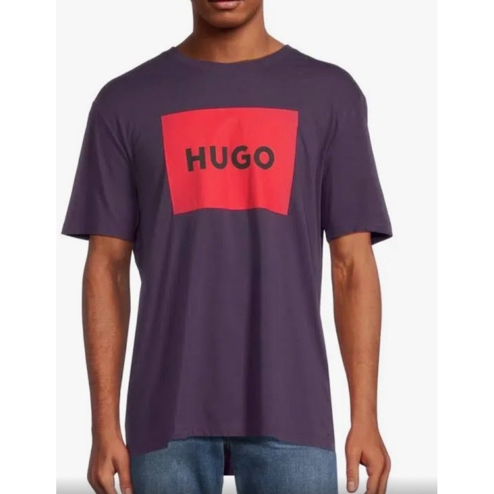 Hugo Boss Red Label Men's Purple Dulive Velvet Box Logo Crew-Neck T-Shirt‎ Small